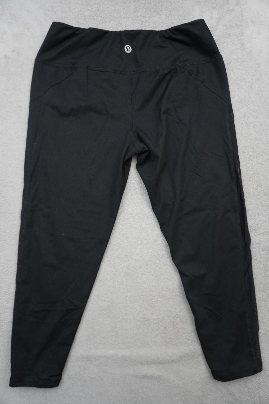 Lululemon Leggings Womens Black 30X23 High Rise Ankle Mesh Panel Yoga Gym